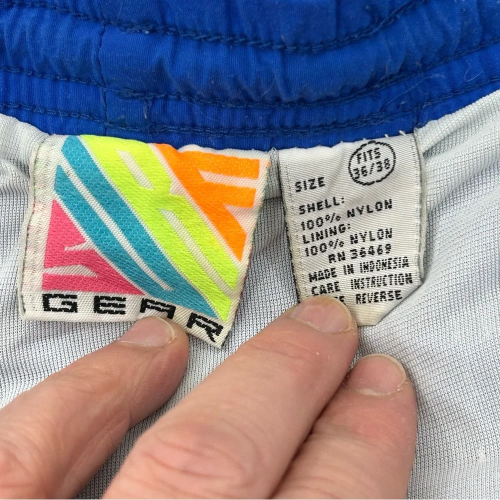 Vintage 90s Surf Gear Blue & Mint Green Swim Trunks Board Shorts Mens XL 36/38